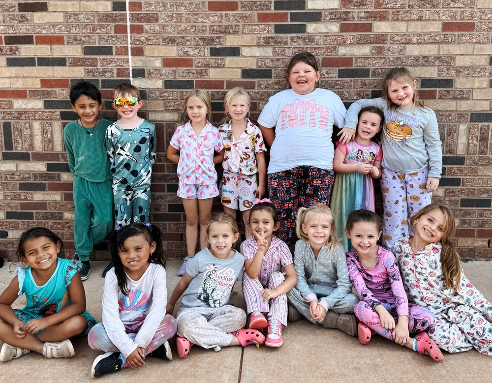 Sporting their sleepwear on the playground!
