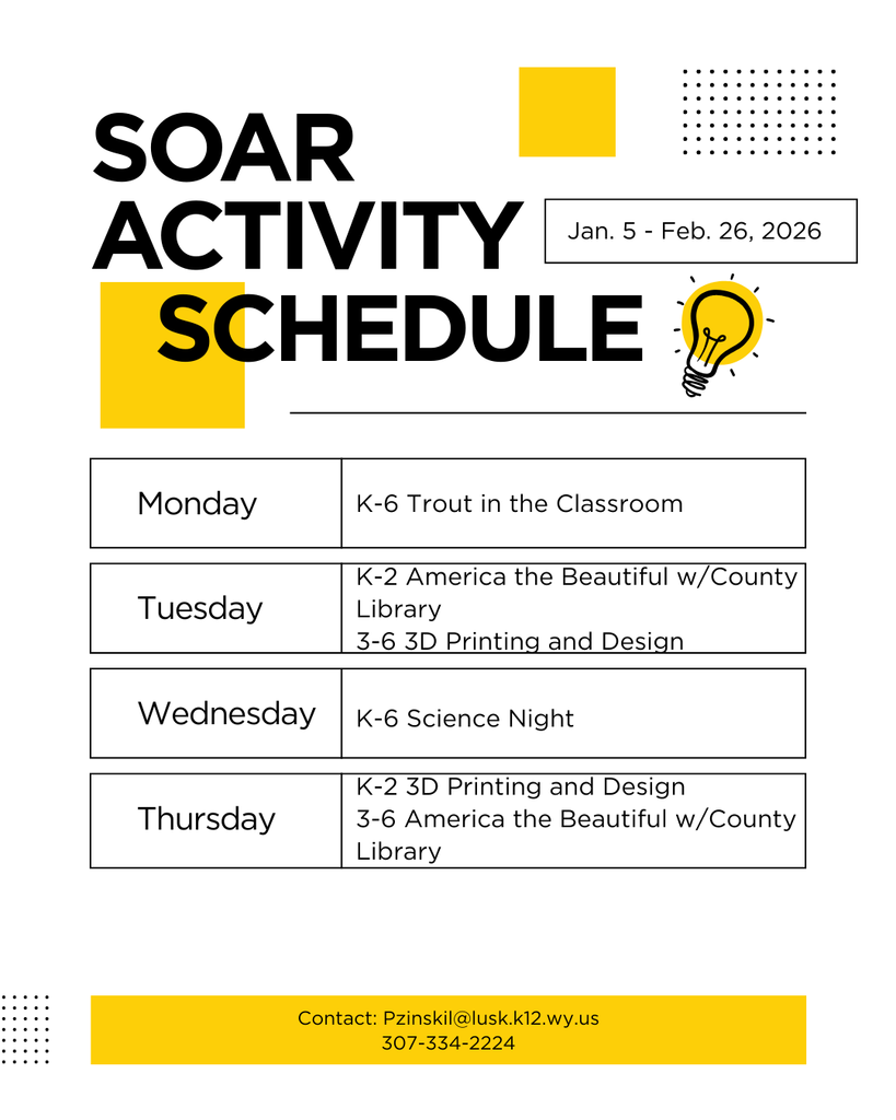 SOAR Activity Schedule January 5 - February 26, 2026