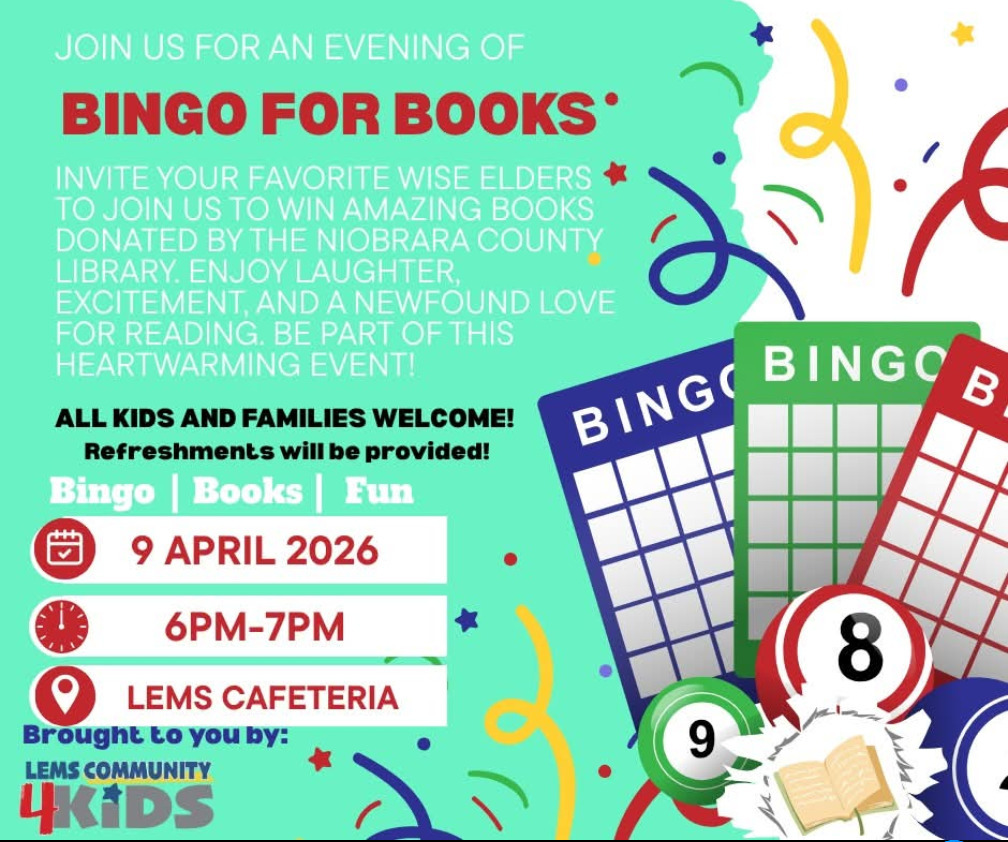 Join us Tonight for Bingo for Books! LEMS cafeteria! 6-7! bring a friend and snack on cookies! 