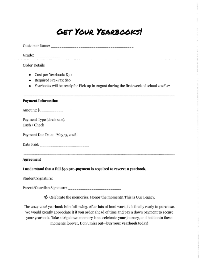 Yearbook Order Form
