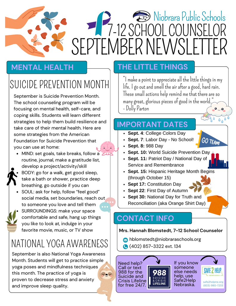 September newsletter from the 7-12 School Counselor.