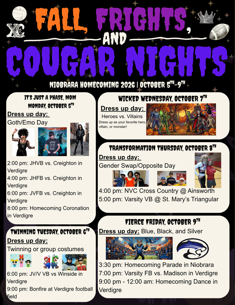 Homecoming Schedule and Dress up days