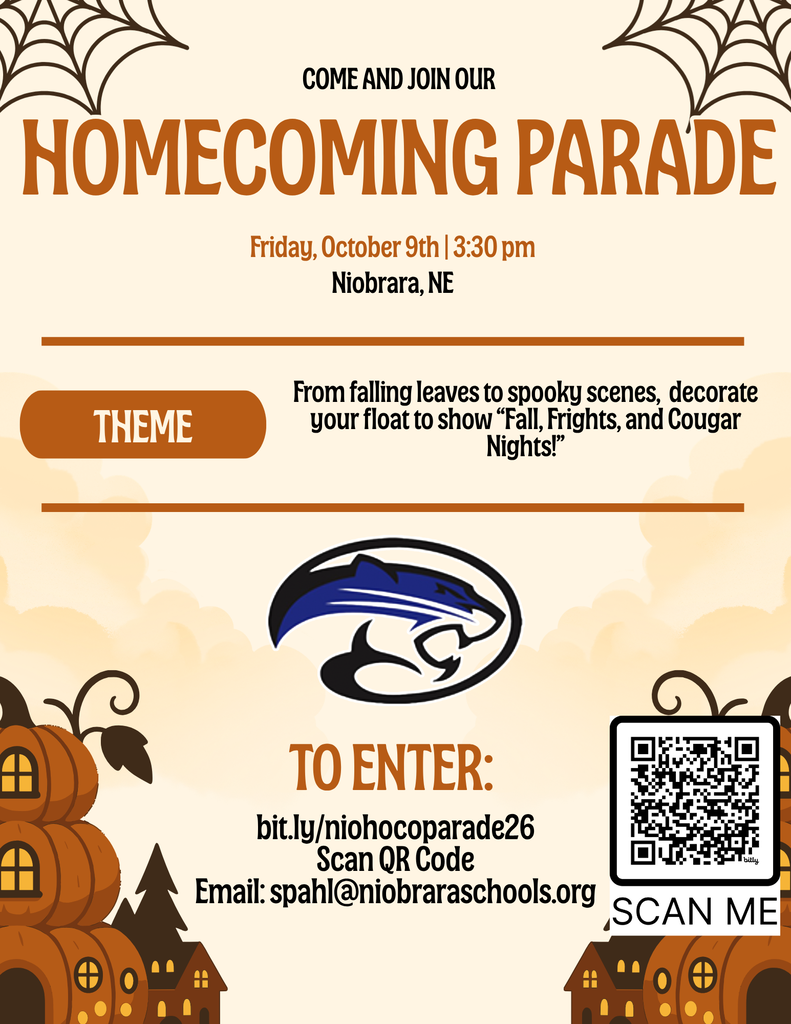 Homecoming Parade October 9th at 3:30 pm in Niobrara