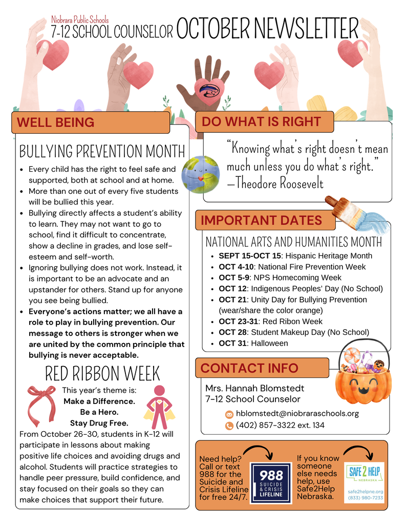 Niobrara Public Schools 7-12 School Counselor October Newsletter