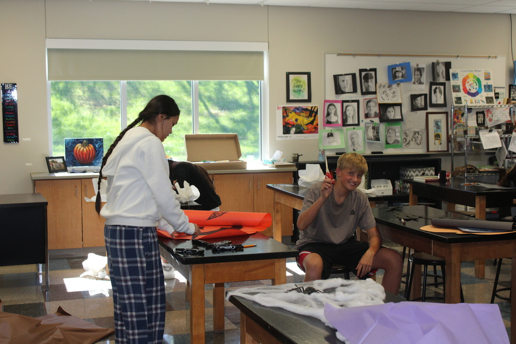freshmen working hard in the art room 