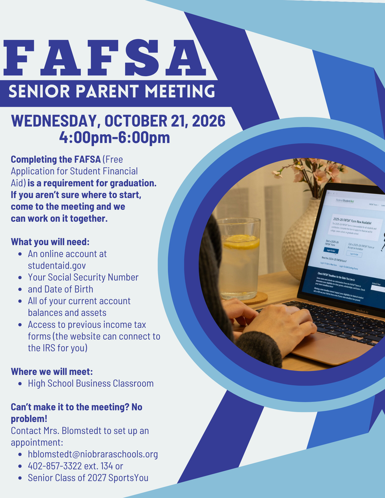 Flyer for Senior Parent Meeting for FAFSA on Wednesday, October 21, 2026, 4:00-6:00