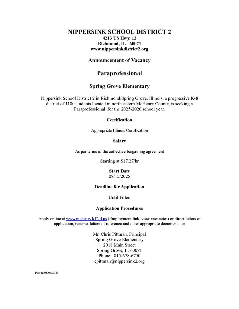 Paraprofessional Position