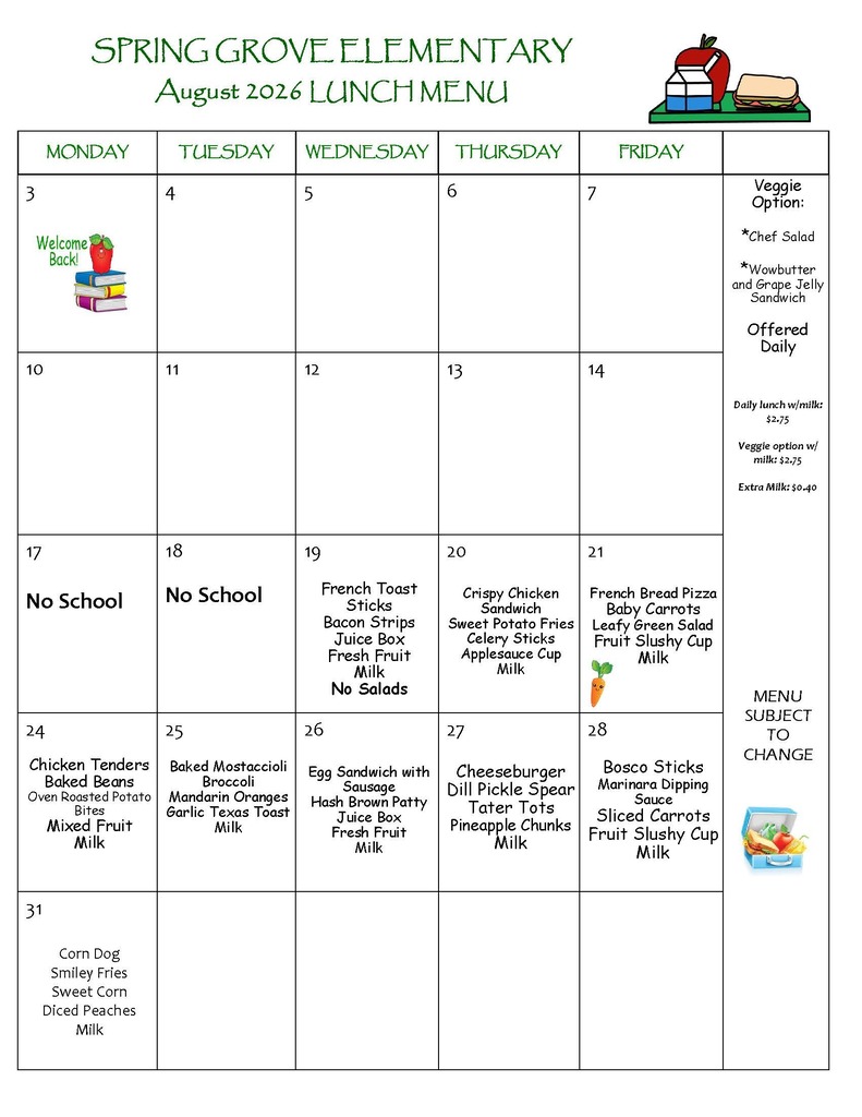 August Lunch Menu