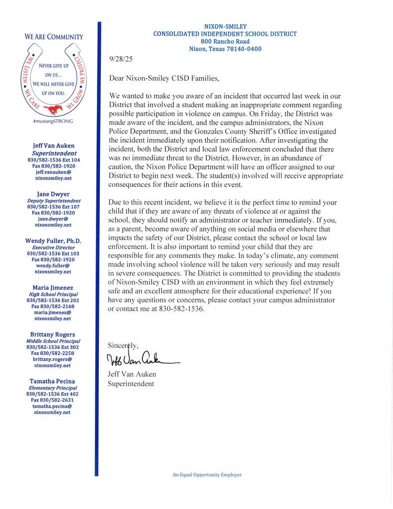 Letter from Mr. VanAuken
