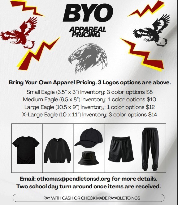 bring your own apparel sizes and pricing