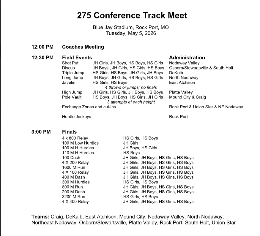 275 meet schedule 