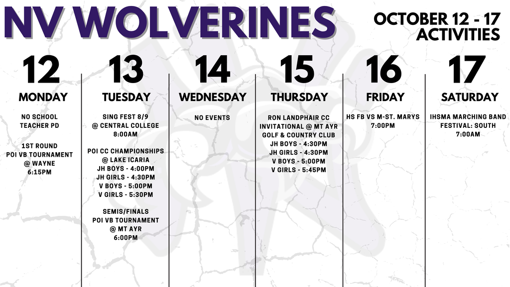 A preview of this week’s Nodaway Valley activities! For full details, visit BOUND: https://www.gobound.com/ia/schools/nodawayvalley/calendar