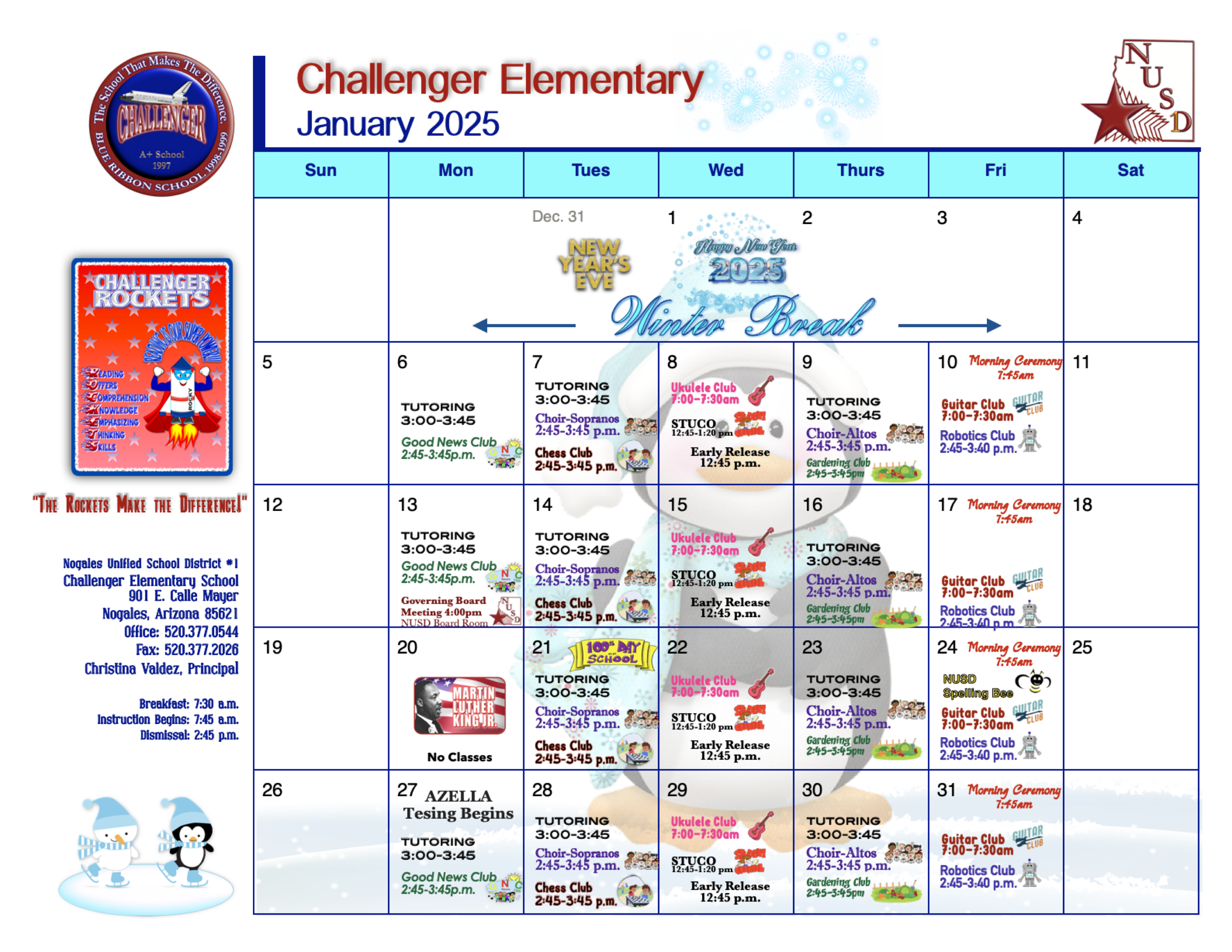 January 2025 Calendar | Challenger Elementary School