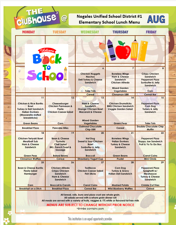 Challenger Lunch Menu Aug.