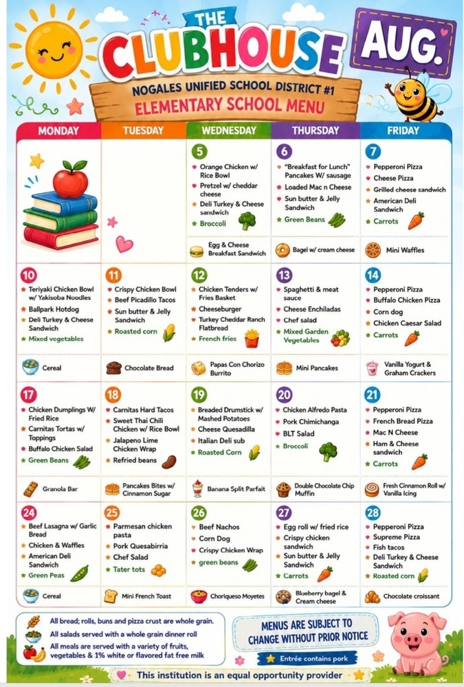 Aug Lunch Menu