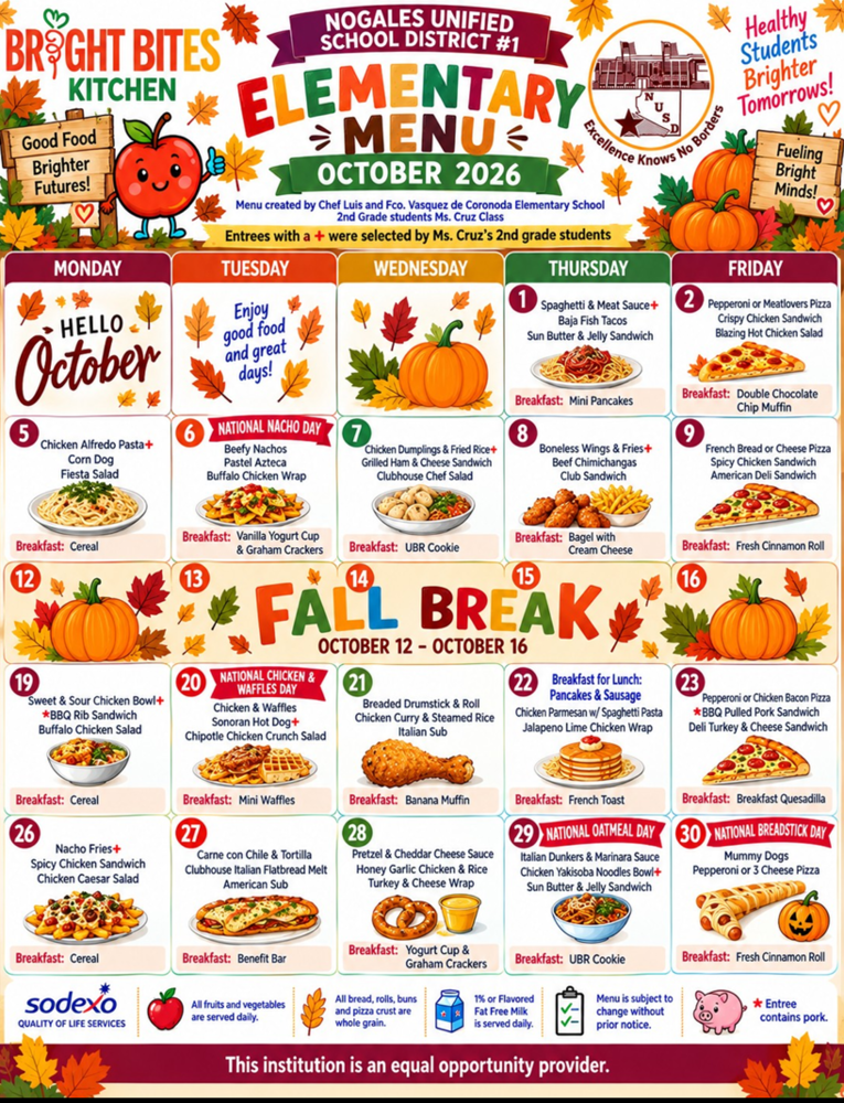 October lunch menu