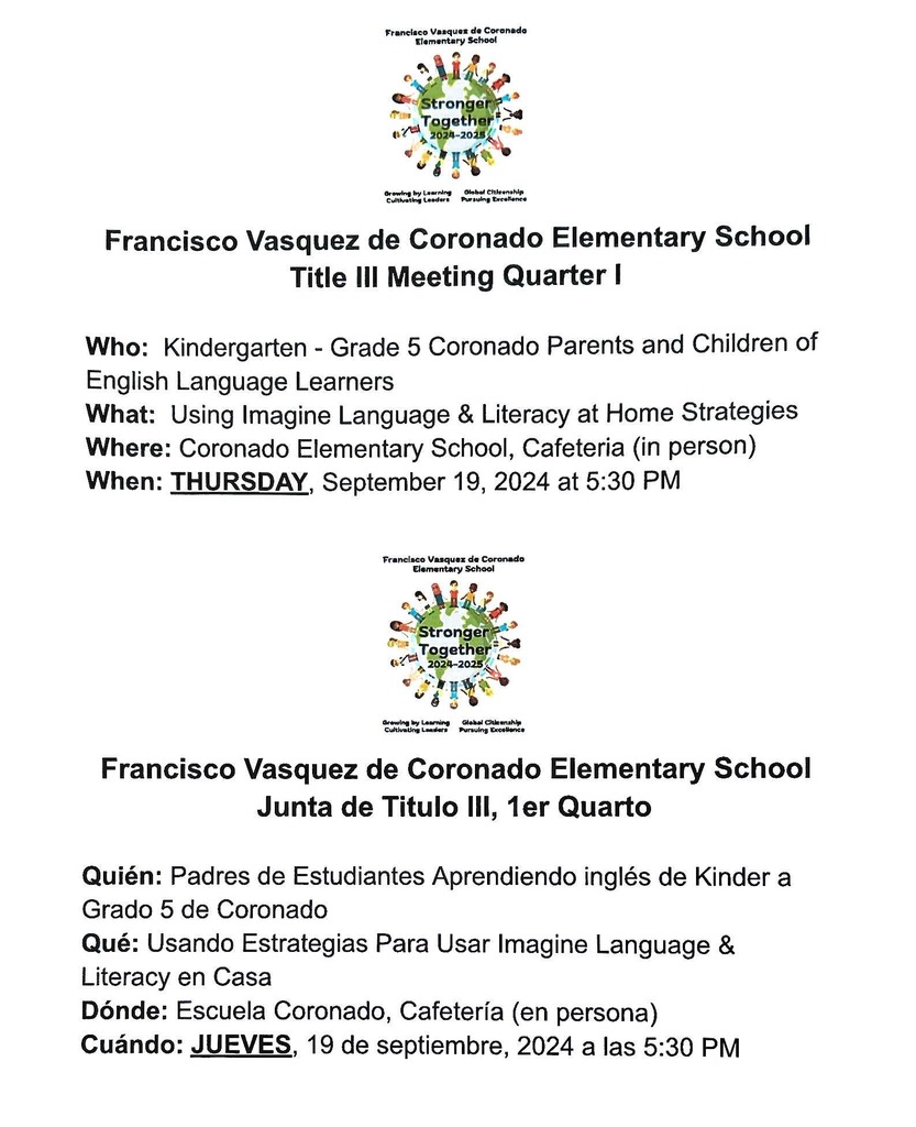 Francisco Vasquez de Coronado Title III Meeting for Quarter 1