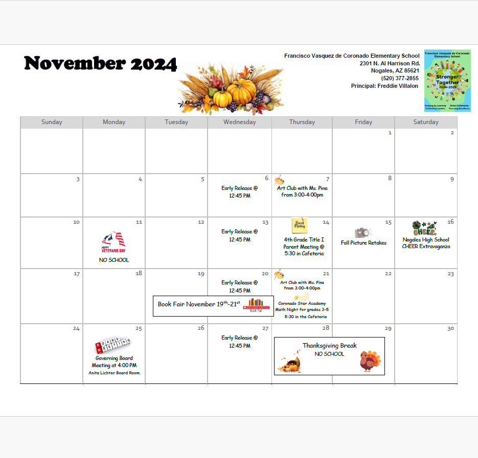 Coronado November Calendar