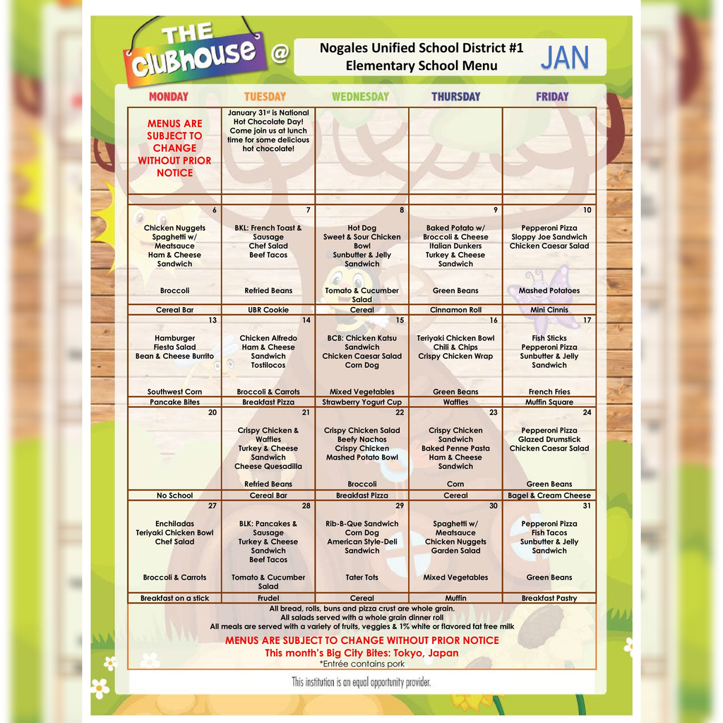 Jan. Lunch Menu