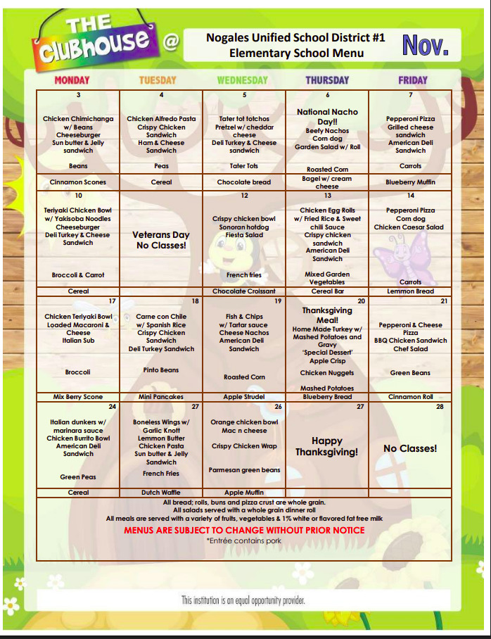 lunch menu November