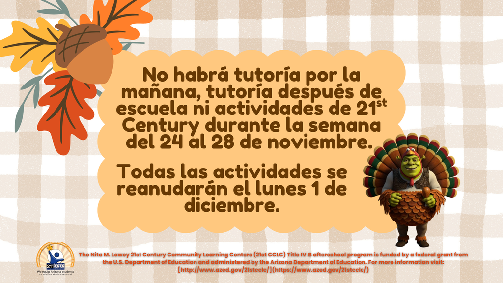 No Tutoring Nov. 24-28 Spanish