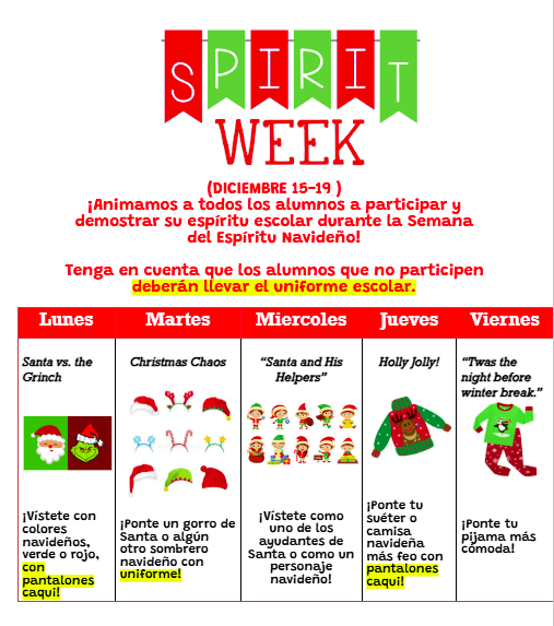 X-Mas Spirit Week Spanish