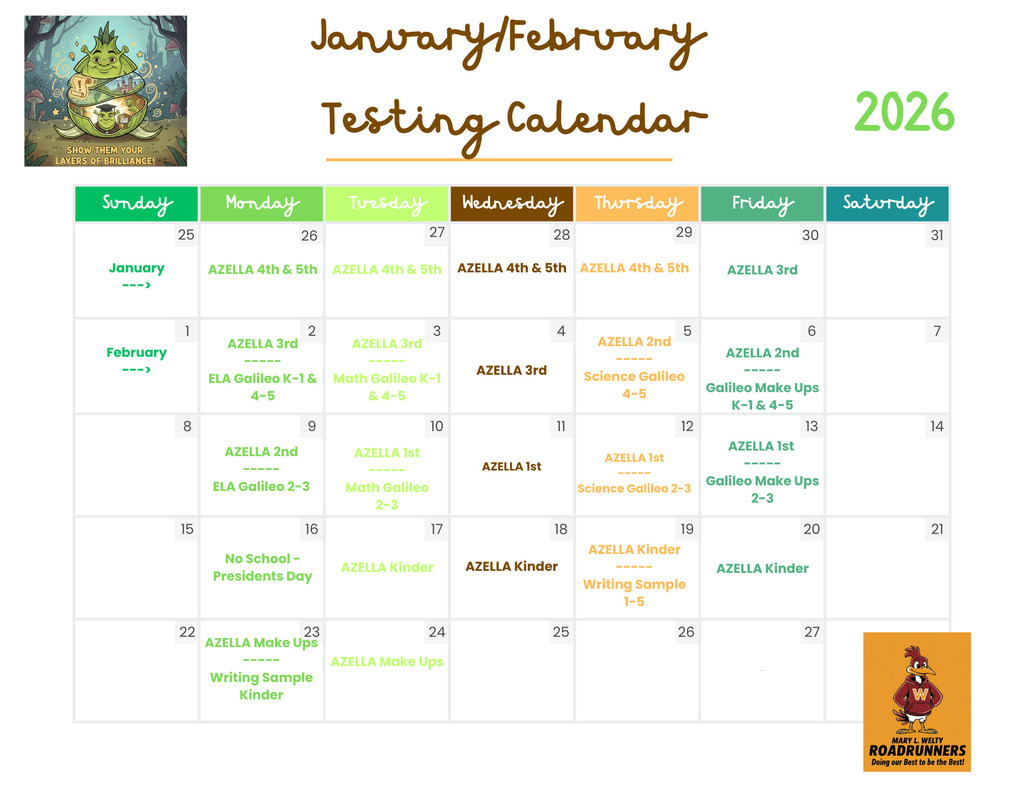 updated testing calendar