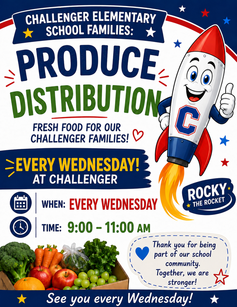 Produce  Distribution - Fresh food for our Challenger families on Wednesdays from 9:00 - 11:00. 