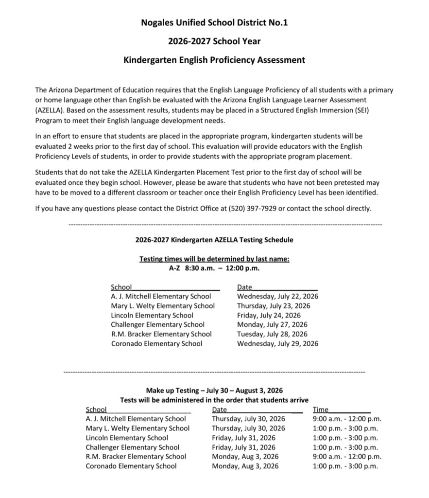 Kinder testing schedule