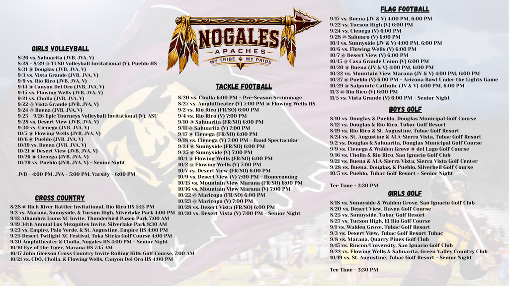 Fall Sports Calendar (REVISED)