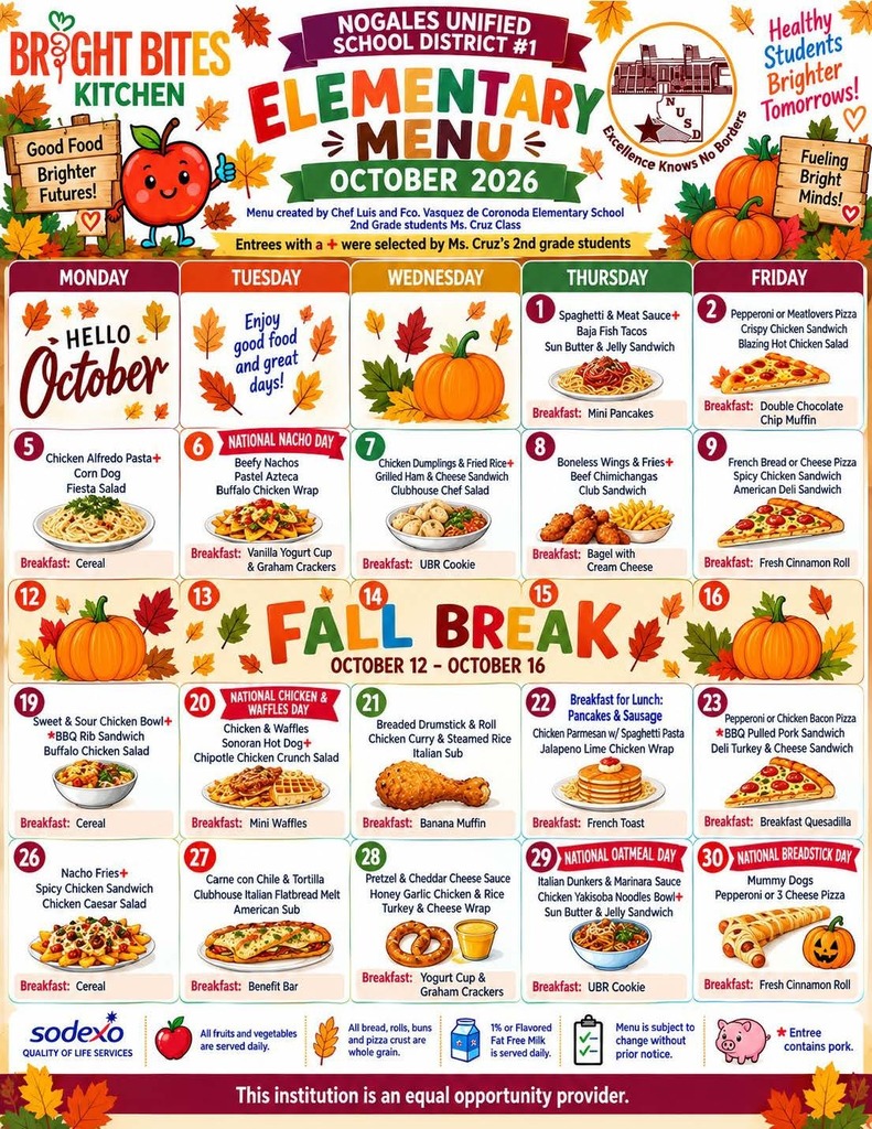 Oct Lunch Menu