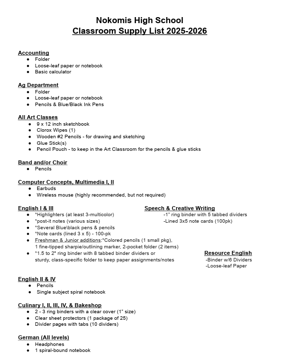 25-26 HS Supply List pg 1