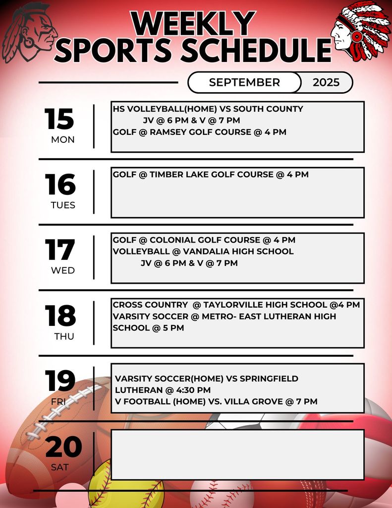 Weekly Sports Schedule 