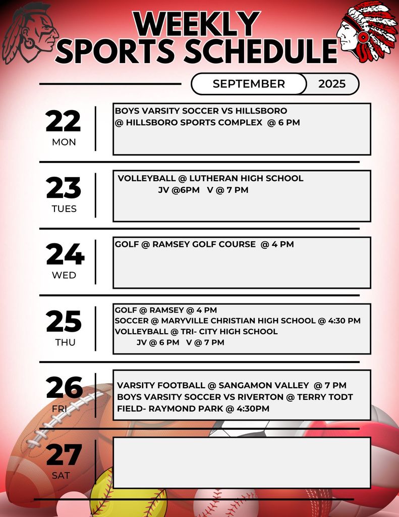 9/22-9/27 Sports Schedule 
