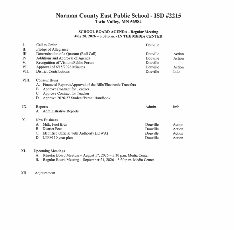 July School Board Agenda 