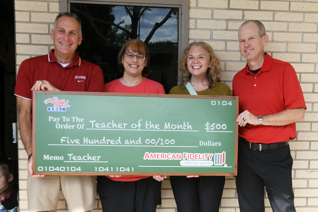 Various images of Ms. Lisa Bischoff being named Magic 104.1’s Teacher of the Month