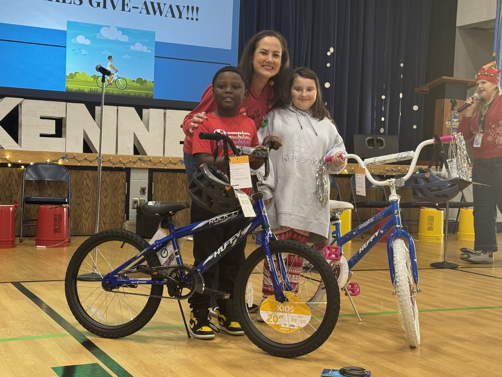 Various photos of Kennedy Elementary Kids getting a bike.