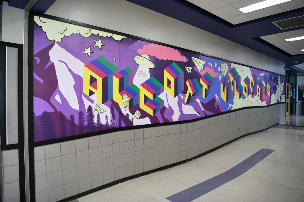 Various photos of Alcott mural.