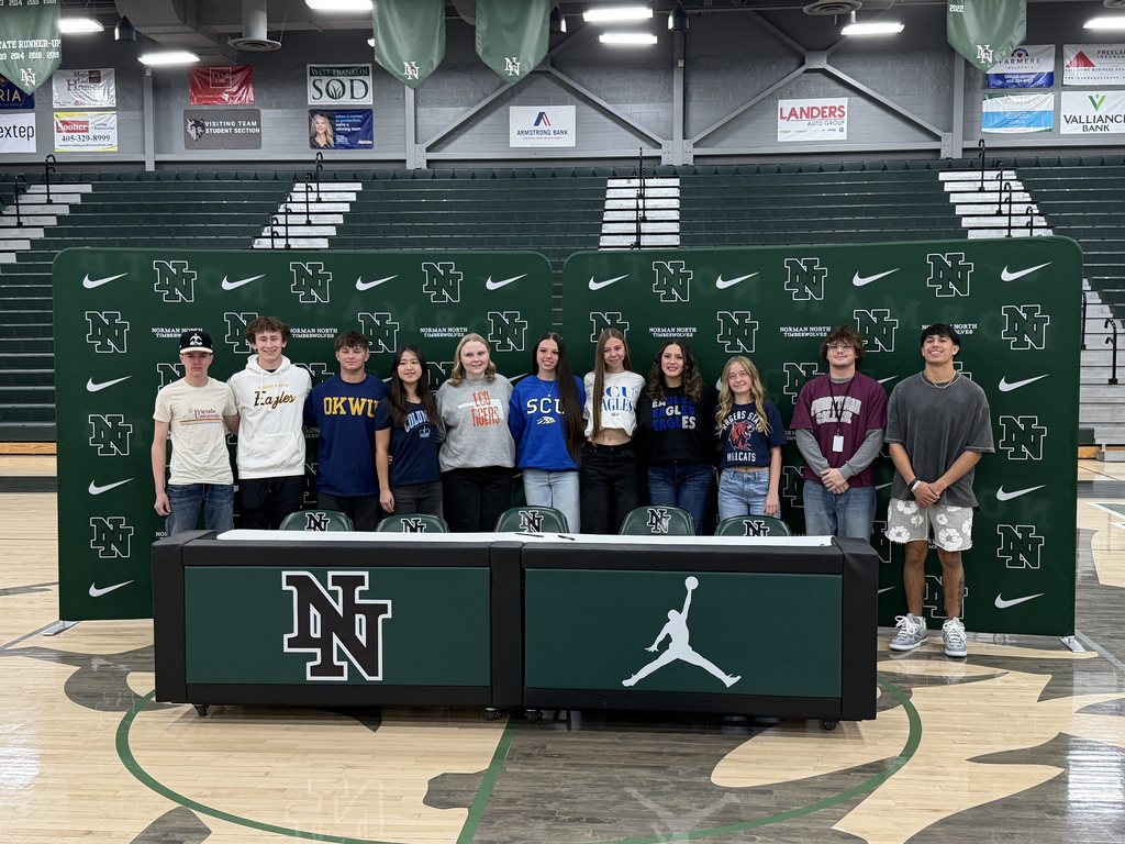 Various photos of Norman North students signing on Signing Day