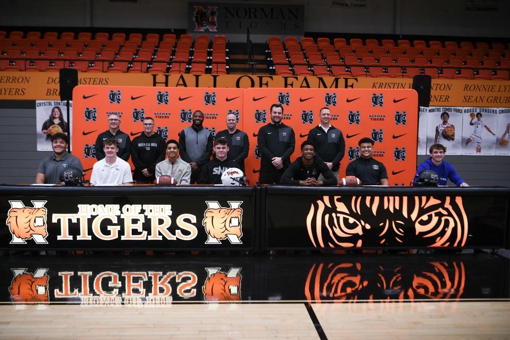 Various photos of Norman High students signing on Signing Day