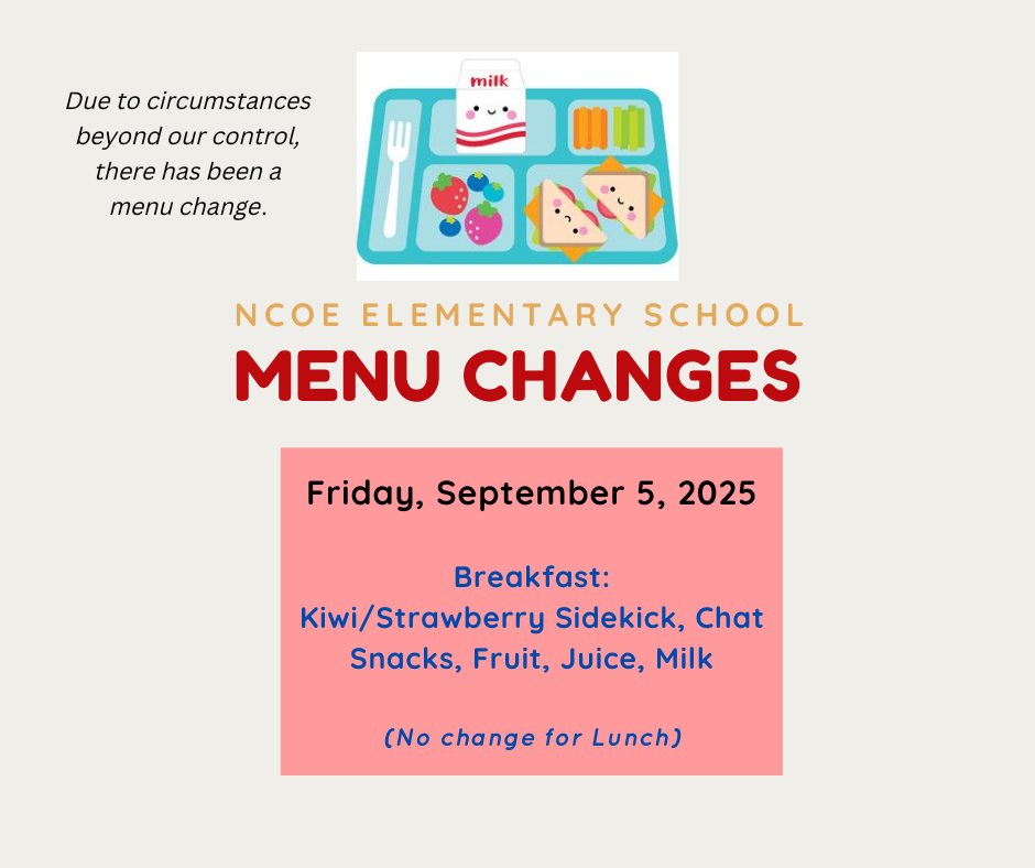 9/5 Menu change