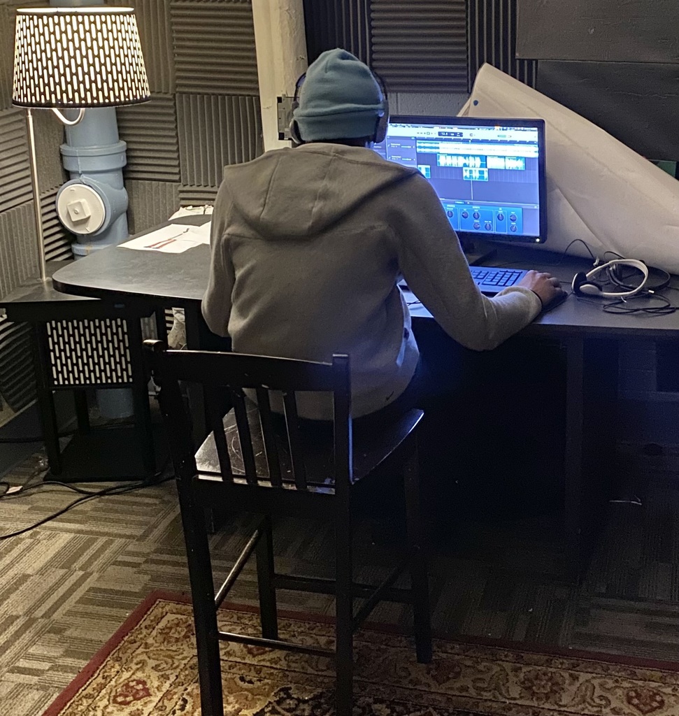 male learner using a soundboard