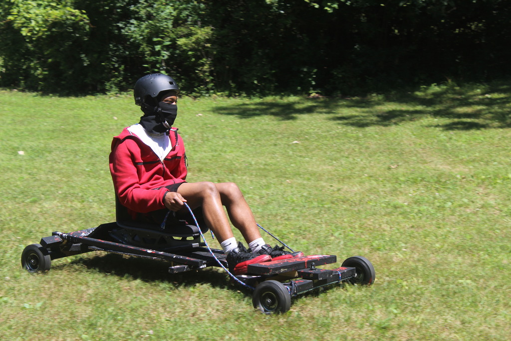 learner driving soapbox car