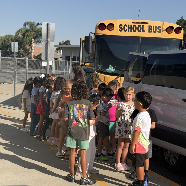 Class waiting patiently for their turn on the bus