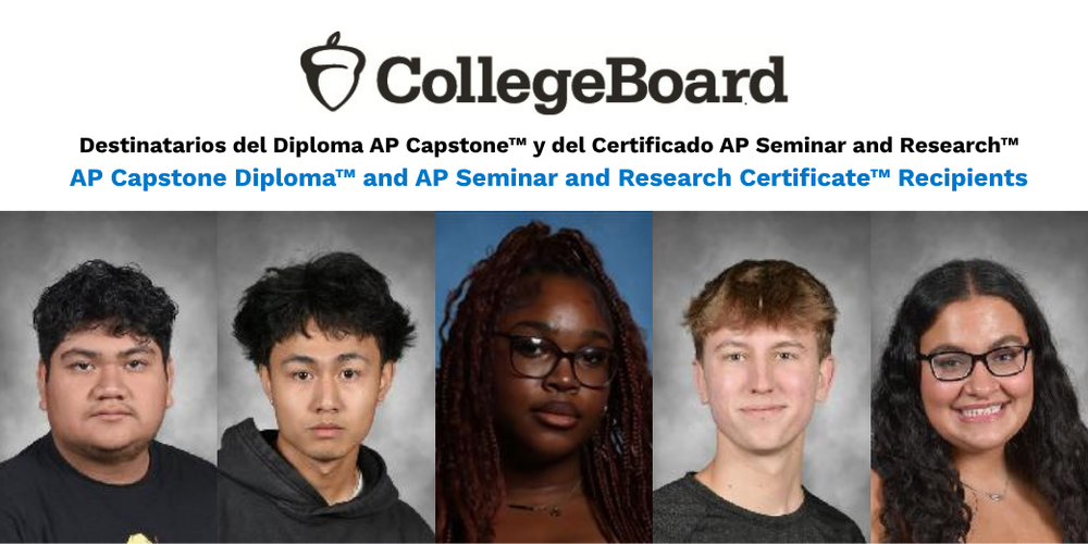 Five student portraits below a College Board banner.