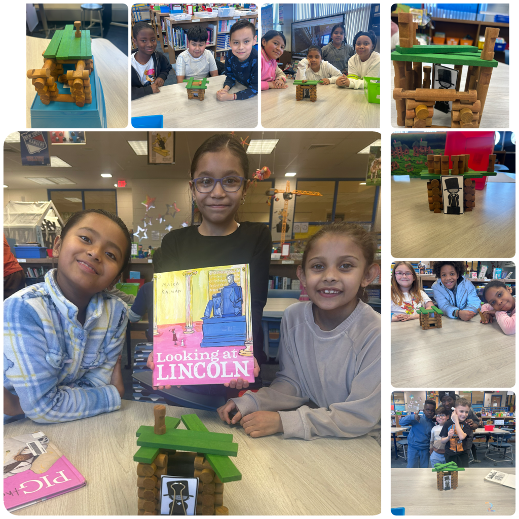 4th Graders learning about Abraham Lincoln and building his log cabin.