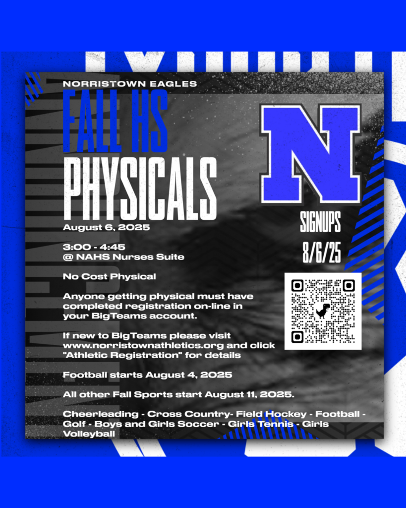 English flyer for athletic physicals. Full details in caption.