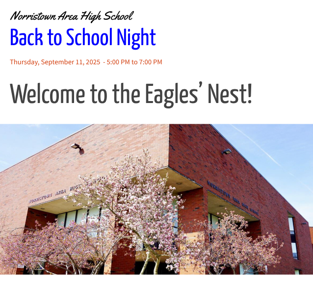 Upcoming Back to School Night at NAHS on Thursday, September 11