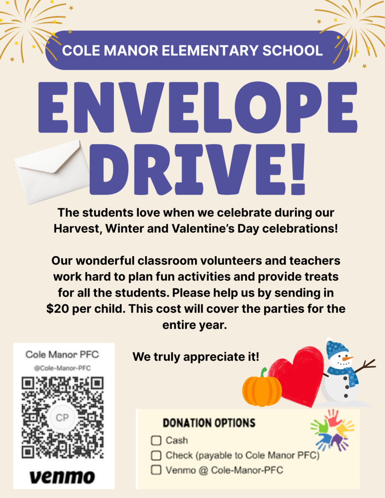 Cole Manor Envelope Drive Happening Now! 