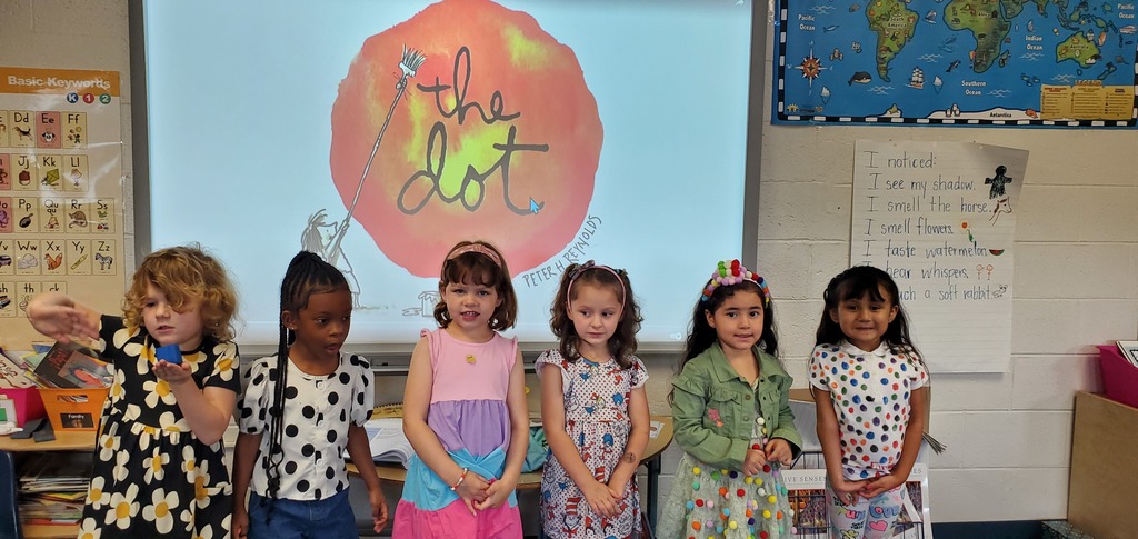 Students wearing dots on their clothes to celebrate international dot day.